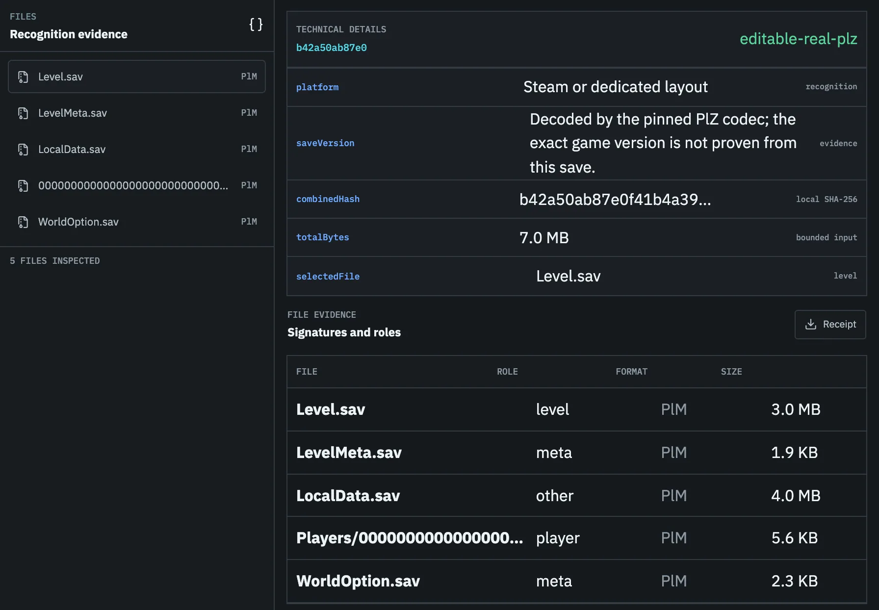 Palworld PlM instead of PlZ save recognized locally, with each file's PlM container listed and editing available